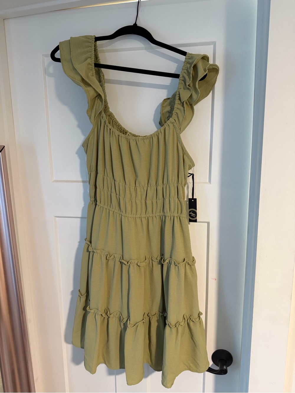 Liberty Love Olive Green Ruffle-Strap Dress